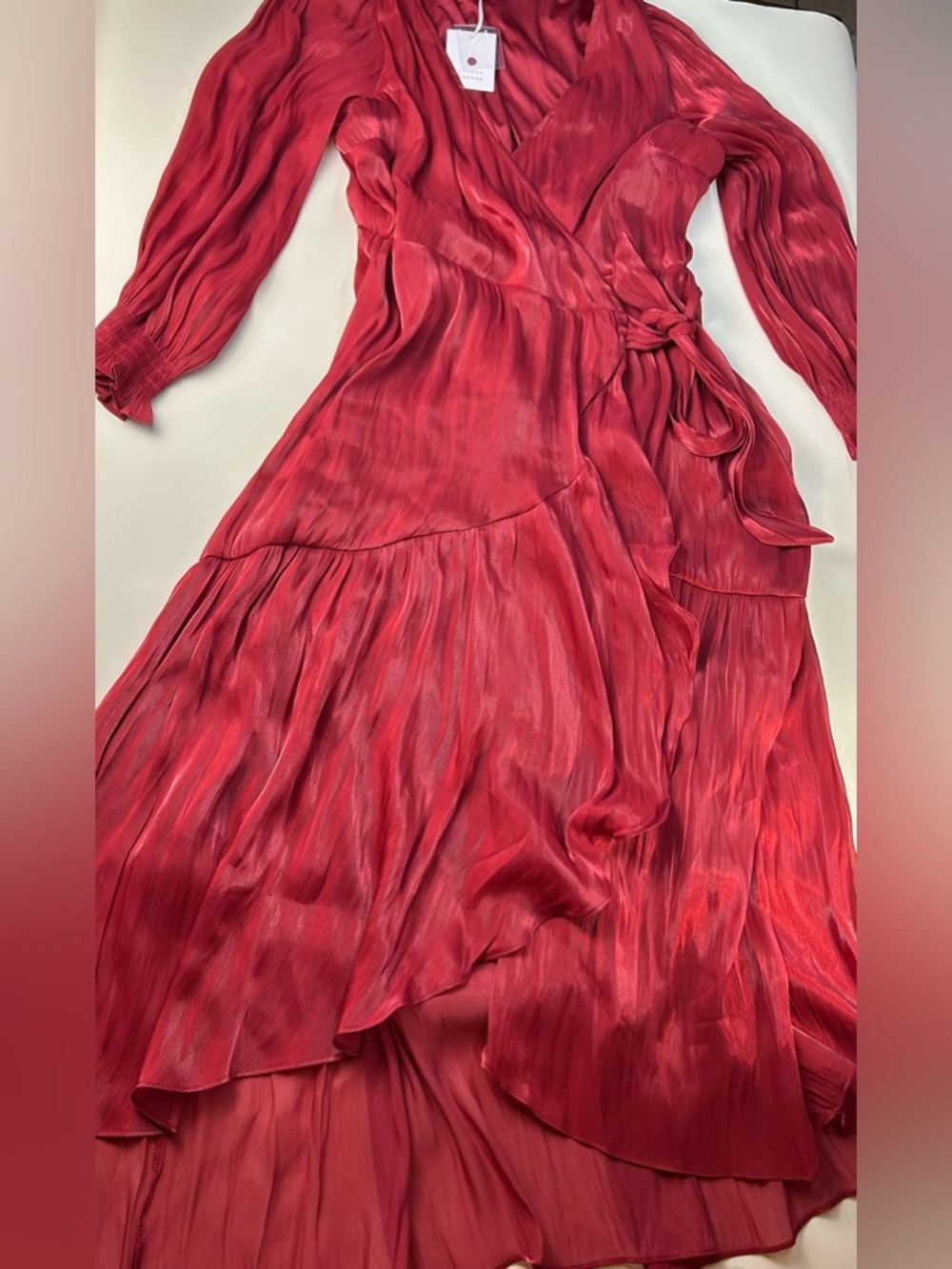 NEW LC Lauren Conrad Red Wrap Midi Dress with Self-Tie Waist SIZE XL - Picture 5 of 12